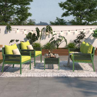 Everly Quinn 4 Piece Patio Furniture Set With Upholstered Seat And Back Cushions