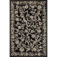 Red Barrel Studio Sharlena Digital Print Carpet Black Beige Color Floral Design Polypropylene Cotton Area Rug