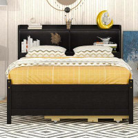 Ivy Bronx Modern Design Size Bed with Bookcase Headboard, Trundle and Storage drawers