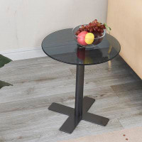 Ebern Designs Small Round Coffee Table Glass Coffee Table For Living Room,Glass Round End Table Corner Table(Black)