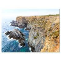 Made in Canada - Design Art 'Blue Rocky Bay Portugal Panorama' Photographic Print on Wrapped Canvas