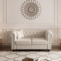 House of Hampton Fita 60" Modern Beige Velvet Upholstered Loveseat
