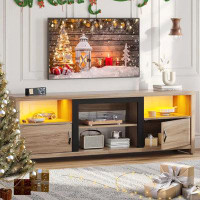 My Lux Decor Fireplace TV Stand With LED Lights, 70 Inch Entertainment Centre With Storage Cabinets For Tvs Up To 80"Con