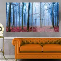 Design Art 'Foggy Forest in Blue and Pink Photo' 4 Piece Photographic Print on Metal Set