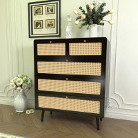 Bay Isle Home™ Wood Storage accent Chest with 4 Drawers and Rattan