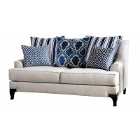 Gracie Oaks Fabric Upholstered Wooden Loveseat With Throw Pillows, Grey