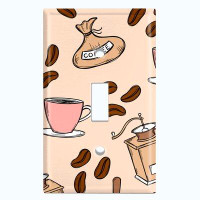 WorldAcc Metal Light Switch Plate Outlet Cover (Coffee Cups Beans Press Maker Tan - Single Toggle)