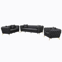 House of Hampton 3-Piece Sofa Sets With Sturdy Metal Legs, Button Tufted Back, PU Upholstered Couches Sets Including Thr