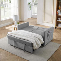 Latitude Run® Loveseats Sofa Bed With Pull-out Bed, Adjsutable Back And Two Arm Pocket,grey
