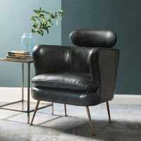 Everly Quinn Modern Full Foam Cushion With Pu Leather Upholstered Accent Armchair With Headrest