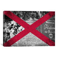 Winston Porter Alabama Flag, Welcome Sign, Vintage Map, Plantation Graphic Art on Canvas