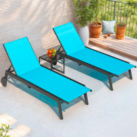 Winston Porter Blue Outdoor Reclining Chaise Lounge Set of 2 with Table