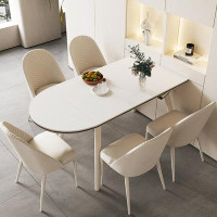 WOOD PEEK LLC Home Retractable Rock Plate Dining Table And Chair Set, One Table Eight Chairs