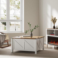 Gracie Oaks Farmhouse Coffee Table, Square Wood Centre Table With Gas Struts Lift-Top For Extra Large Hidden Storage, Me