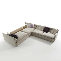 Hokku Designs Paca 124'' Cotton and Linen Soft Cushion L-shaped Combination Sofa (with Storage Side Cabinet)