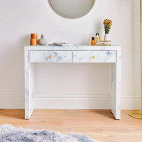 Ivy Bronx Modern Design Tempered Glass Marble Texture Vanity Table Dressing Table For Bedroom
