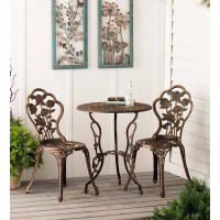 Wind & Weather Bronze Metal Bistro Table And Chairs Set With Roses