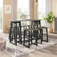 Audiohome Rustic Counter Height 5-Piece Dining Set, Wood Console Table Set With 4 Stools For Small Places