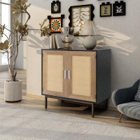 Bay Isle Home™ Rattan Cabinet with Storage,Sideboard Cabinet with 2 Rattan Decorated Doors Fixed Shelf