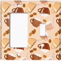 WorldAcc Metal Light Switch Plate Outlet Cover (Coffee Mocha Espresso Beans Cup Tan - (L) Single GFI / (R) Single Toggle