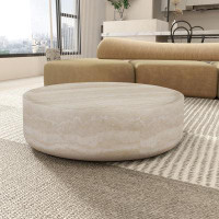 Bungalow Rose Round Tea Faux Travertine Textured Table For Living Room