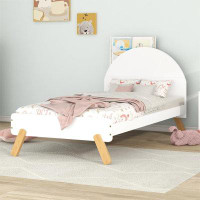 George Oliver Wooden Cute Platform Bed With Curved Headboard ,Bed With Shelf Behind Headboard