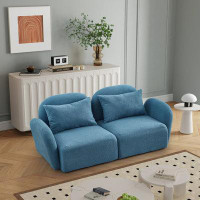 Latitude Run® Living Room Furniture Lazy Sofa Loveseat Teddy Fabric, Blue