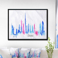 East Urban Home Designart 'Colourful Dubai Silhouette' Cityscape Painting Framed Canvas Print