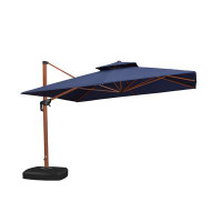 Arlmont & Co. 132'' Square Wood Pattern Umbrella Cantilever Umbrella with wheeled Base