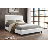 Ebern Designs Bed Upholstered White With Contrast Stitching In Faux Leather - 60'' Queen