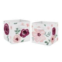 Sweet Jojo Designs Watercolor Floral Burgundy Wine And Pink Fabric Storage Bin (Set Of 2) By Sweet Jojo Designs