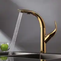 Luxurious Gold 2-Function Pull Down Swivel Kitchen Faucet Single Handle Zinc Alloy Faucet cUPC Certified