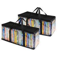 Rebrilliant DVD Storage Bags (Set Of 2) Media Organizer Bag, Clear Plastic Holders With Carrying Handles And Zipper,Blac