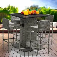 Red Barrel Studio Red Barrel Studio® 5PCS Grey Bar Set with Wicker Outer Material