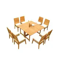 Teak Smith Grade-A Teak Dining Set: 60" Sqr Rectangle Butterfly Table And 8 Charleston Stacking Armless Chairs