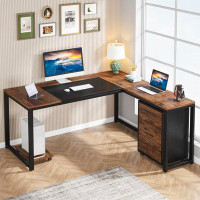 Latitude Run® 63" L-Shaped Executive Computer Desk With Mobile 3-Drawer File Cabinet