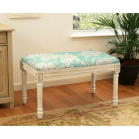 Alcott Hill Tan Peony Linen Upholstered Bench With Antique White Finish And Welting