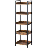 17 Stories Bookshelf, 5-Tier Storage Rack, Narrow Corner Bookshelf, Display Wooden Shelves,Rustic Brown