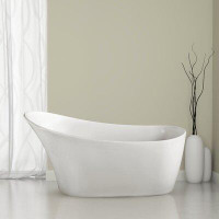 Streamline Bath 59" Streamline Freestanding Soaking Acrylic Bathtub With Drain and Bamboo Tray