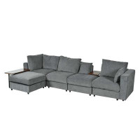 Latitude Run® Large L-Shape Sectional Sofa with 2 Pillows and 2 End Tables