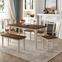 Audiohome Classic 6-Piece Dining Set Wooden Table And 4 Chairs With Bench For Kitchen Dining Room