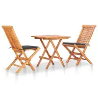 Arlmont & Co. Patio Bistro Set 3 Piece Patio Folding Table and Chairs Solid Teak Wood