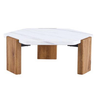 Wrought Studio MDF Coffee Table With White Tabletop And Warm Wooden Legs – Perfect For Living Rooms And Guest Spaces
