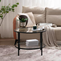 Latitude Run® 25.6" Round Black Coffee Tables For Living Room,Clear-Matte Black