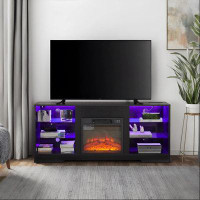 Latitude Run® Multifunctional White Electric Fireplace Tv Stand With Usb Charging Outlet And Glass Shelves For Tvs Up To