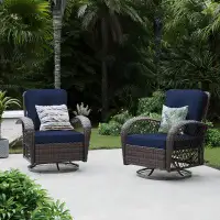 Bayou Breeze 2 Pieces Outdoor Brown Rattan 360 Degree Swing Patio Conversation Chair Set with Grey Cushions