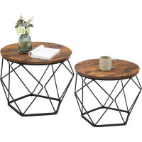 17 Stories 17 Storeys Small Coffee Table Set Of 2, Round Coffee Table With Steel Frame, Side End Table For Living Room,