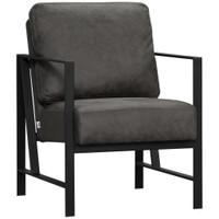 INDUSTRIAL ACCENT CHAIRS WITH CUSHIONED SEAT AND BACK, UPHOLSTERED FAUX LEATHER ARMCHAIR