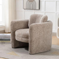 Ivy Bronx Mid Century Barrel Linen Upholstered Armchair With Arms And Backrest