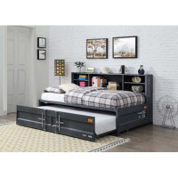 iHome Studio Lena Shipping Container Style Twin Daybed W/Trundle And Bookcase Storage, Gunmetal